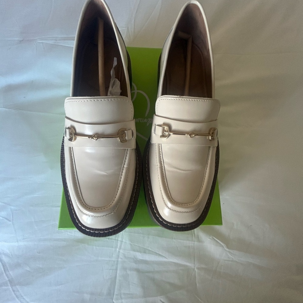Sam Edelman Cream Loafers with Gold Accent